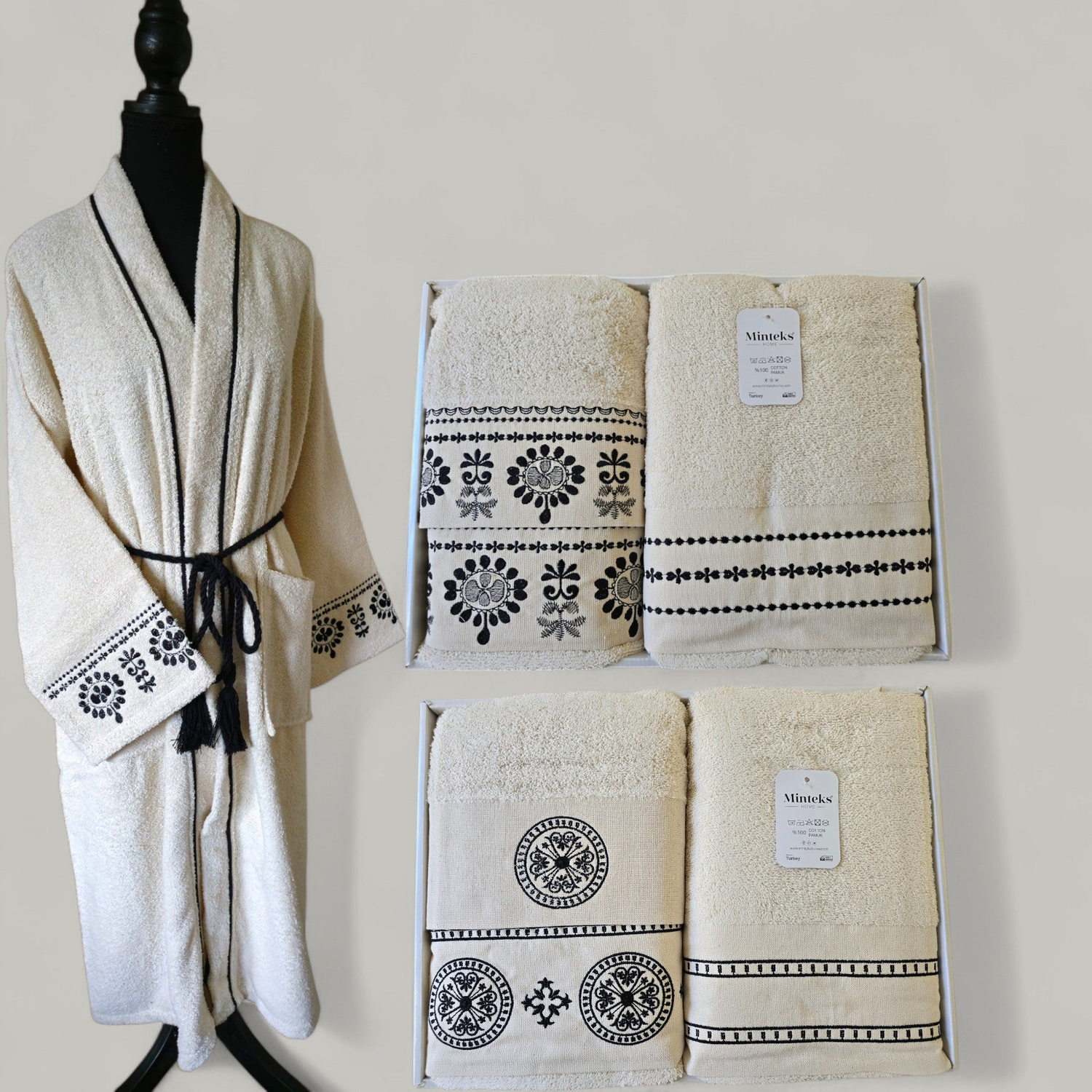Buy one luxury bathrobe and get 20% off a 3 Piece Towel Set!