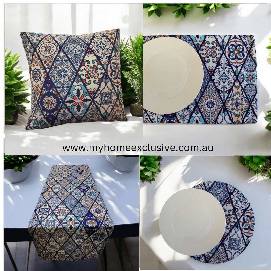 Turkish cotton kitchen décor, place mats and table runners. Traditional Turkish designs. Kitchen and lounge decor, stylish and unique kitchen and lounge room items. Gift ideas, housewarming gift. Colourful home designs.