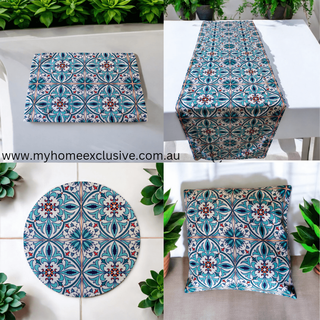 Turkish cotton kitchen décor, place mats and table runners. Traditional Turkish designs. Kitchen and lounge decor, stylish and unique kitchen and lounge room items. Gift ideas, housewarming gift. Colourful home designs.