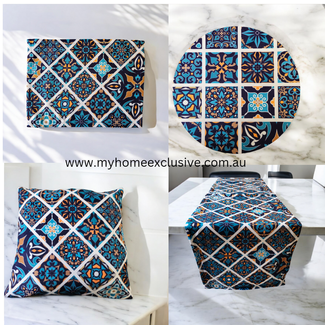 Turkish cotton kitchen décor, place mats and table runners. Traditional Turkish designs. Kitchen and lounge decor, stylish and unique kitchen and lounge room items. Gift ideas, housewarming gift. Colourful home designs.