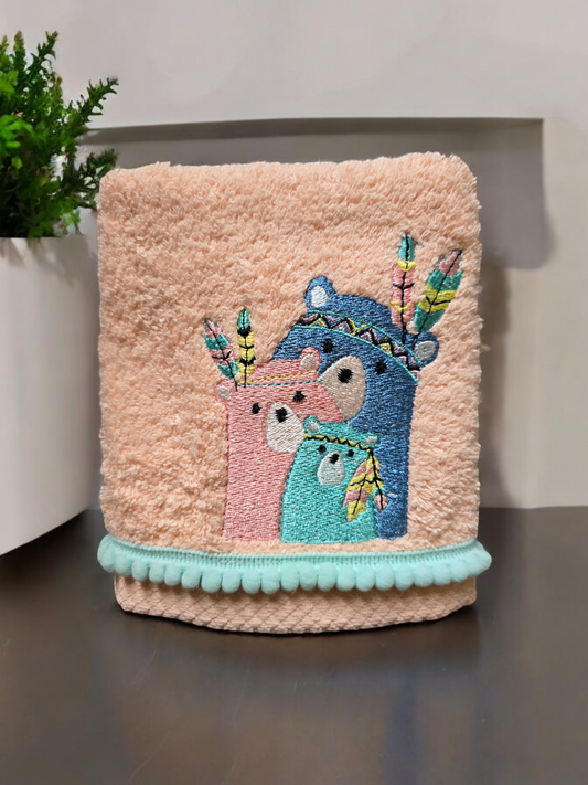 Kids Towel Pink Feather Bear 30x50cm
