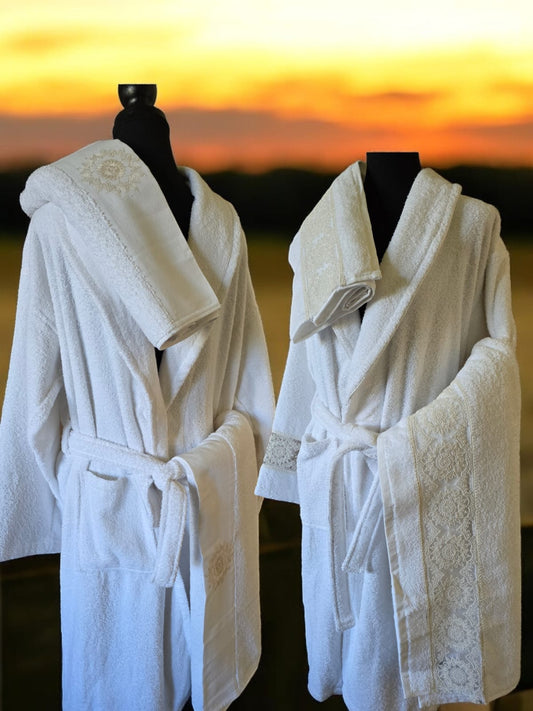 Turkish Cotton Towel and bathrobe Set My Home Exclusive. Quality Turkish cotton luxury towels and bathrobe sets. Luxurious and stylish towels and bathrobes. Wedding gifts and bridal wear. 