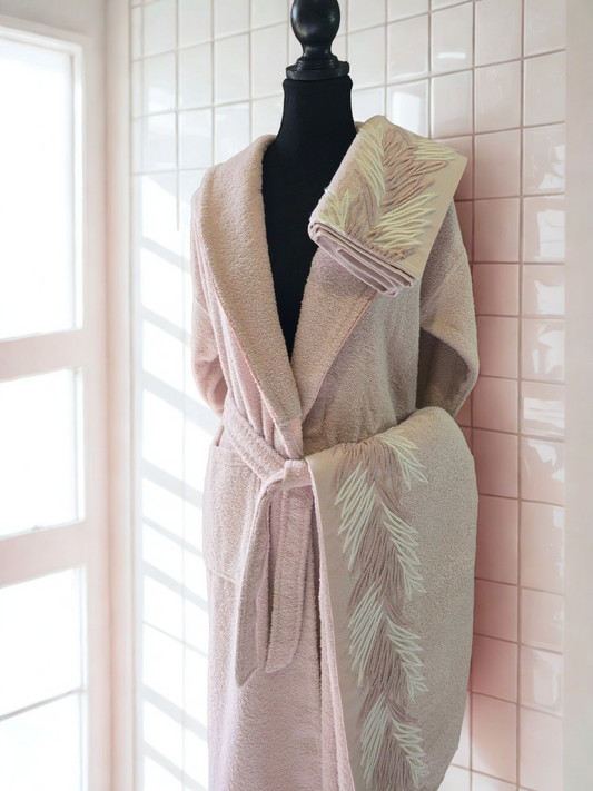 Alora 3 piece bathrobe set with 1 cotton robe and 2 cotton towels (70x140 cm and 50x90 cm).