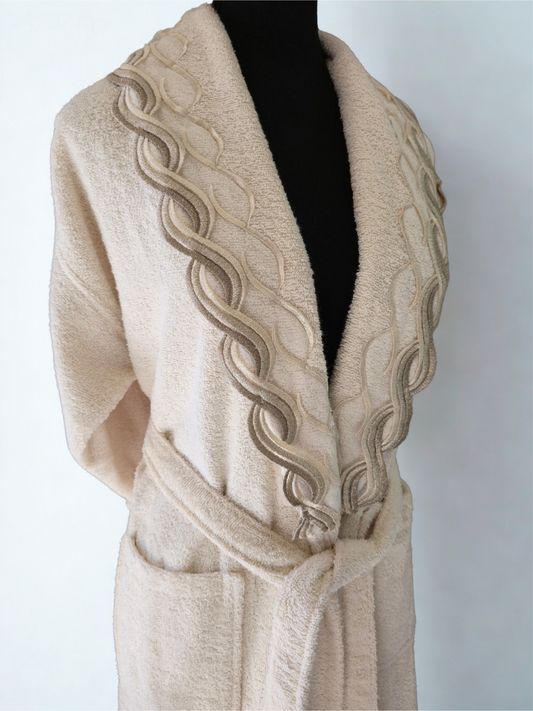 freyza cream cotton bathrobe and robe  on  mannequin, lightweight and breathable fabric