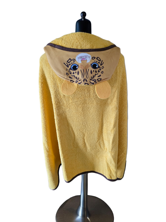 Kids hooded bath towel with yellow leopard print made from 100% Turkish cotton, soft and absorbent towel for children

