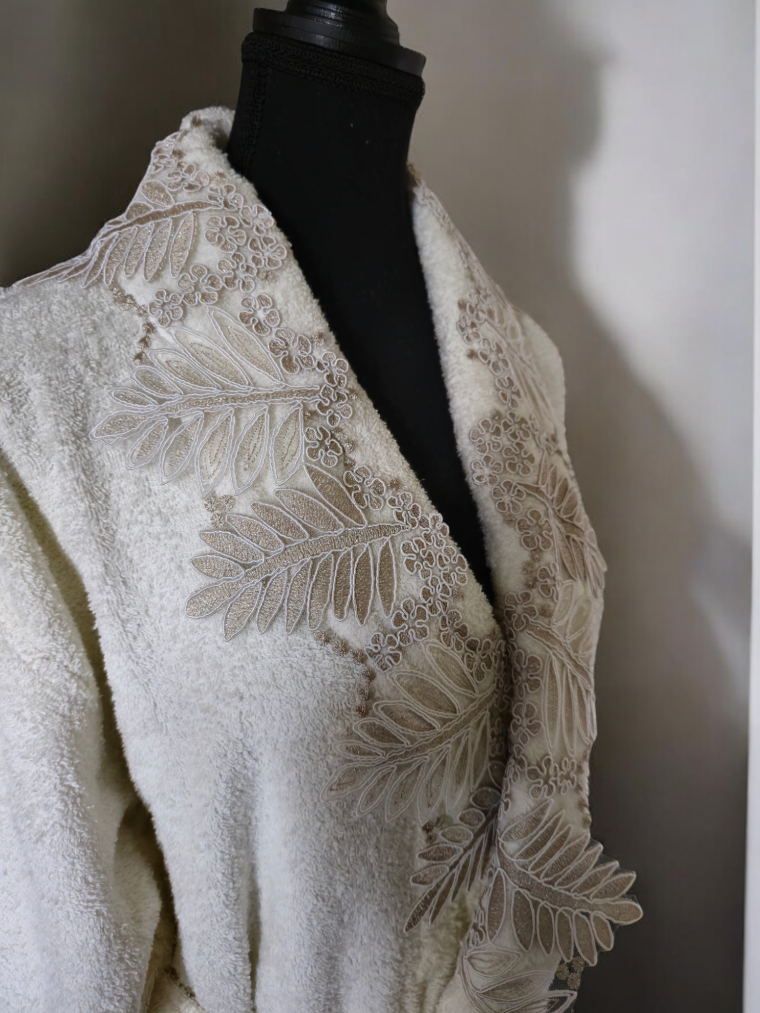 linda bathrobe on mannequin - soft, lightweight, stylish robe for comfort and relaxation