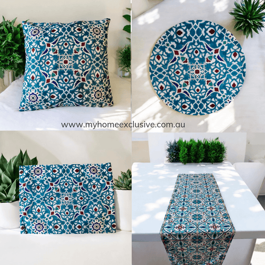 Turkish cotton kitchen décor, place mats and table runners. Traditional Turkish designs. Kitchen and lounge decor, stylish and unique kitchen and lounge room items. Gift ideas, housewarming gift. Colourful home designs.