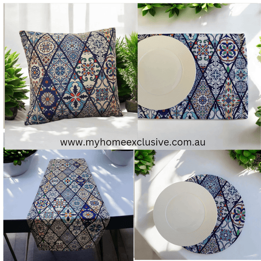 Turkish cotton kitchen décor, place mats and table runners. Traditional Turkish designs. Kitchen and lounge decor, stylish and unique kitchen and lounge room items. Gift ideas, housewarming gift. Colourful home designs.