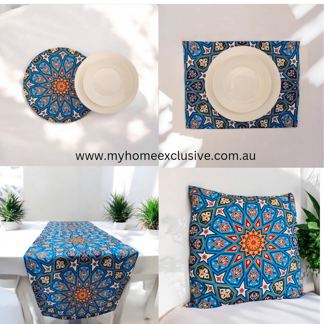 Turkish cotton kitchen décor, place mats and table runners. Traditional Turkish designs. Kitchen and lounge decor, stylish and unique kitchen and lounge room items. Gift ideas, housewarming gift. Colourful home designs.
